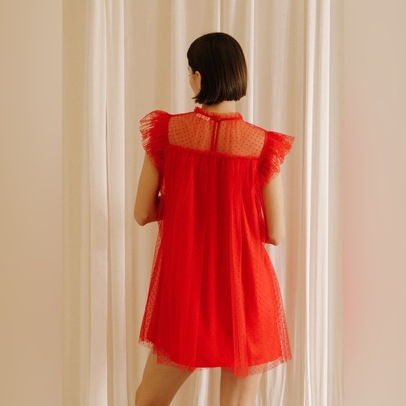 Storia Red Ruffled Tulle Dress - Picture 2 of 13